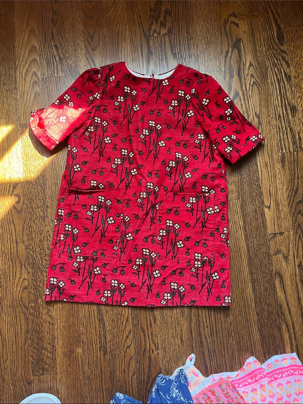 Bonpoint Red Floral corduroy Shift Dress for Kids